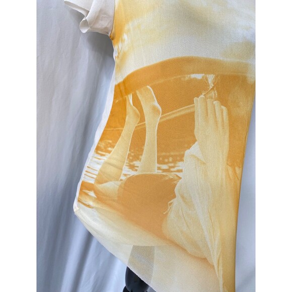 Womens Large Shirt Zara Basics Col Yellow and White See Through Negative Print - Picture 5 of 14